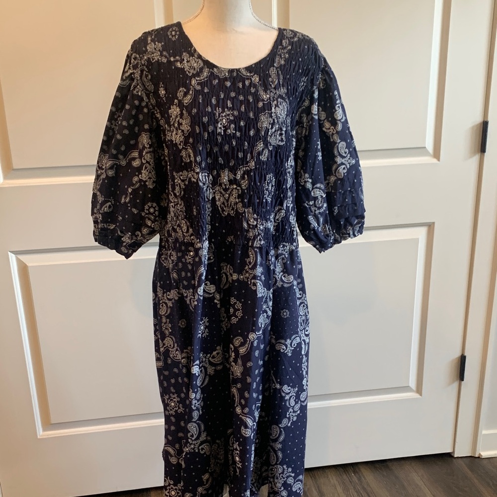 Terra & Sky Navy Blue Patterned Long Sleeve Dress